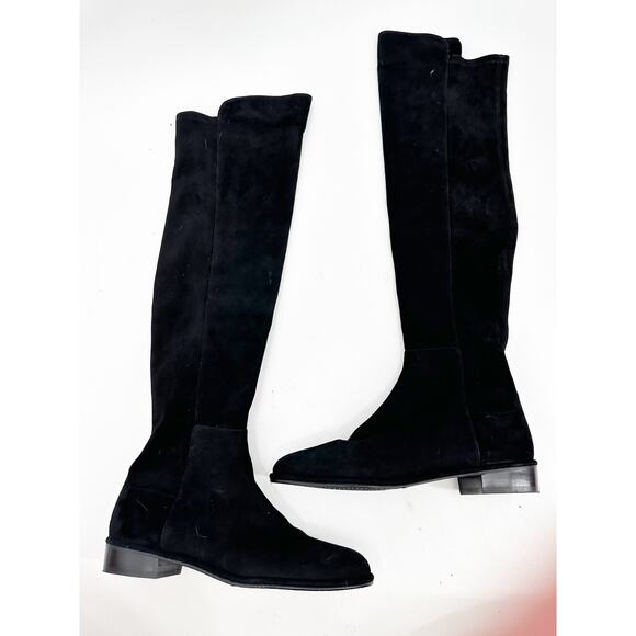 Stuart Weitzman Black Suede Allgood Low Heel Knee Boot 7.5 - Picture 2 of 9